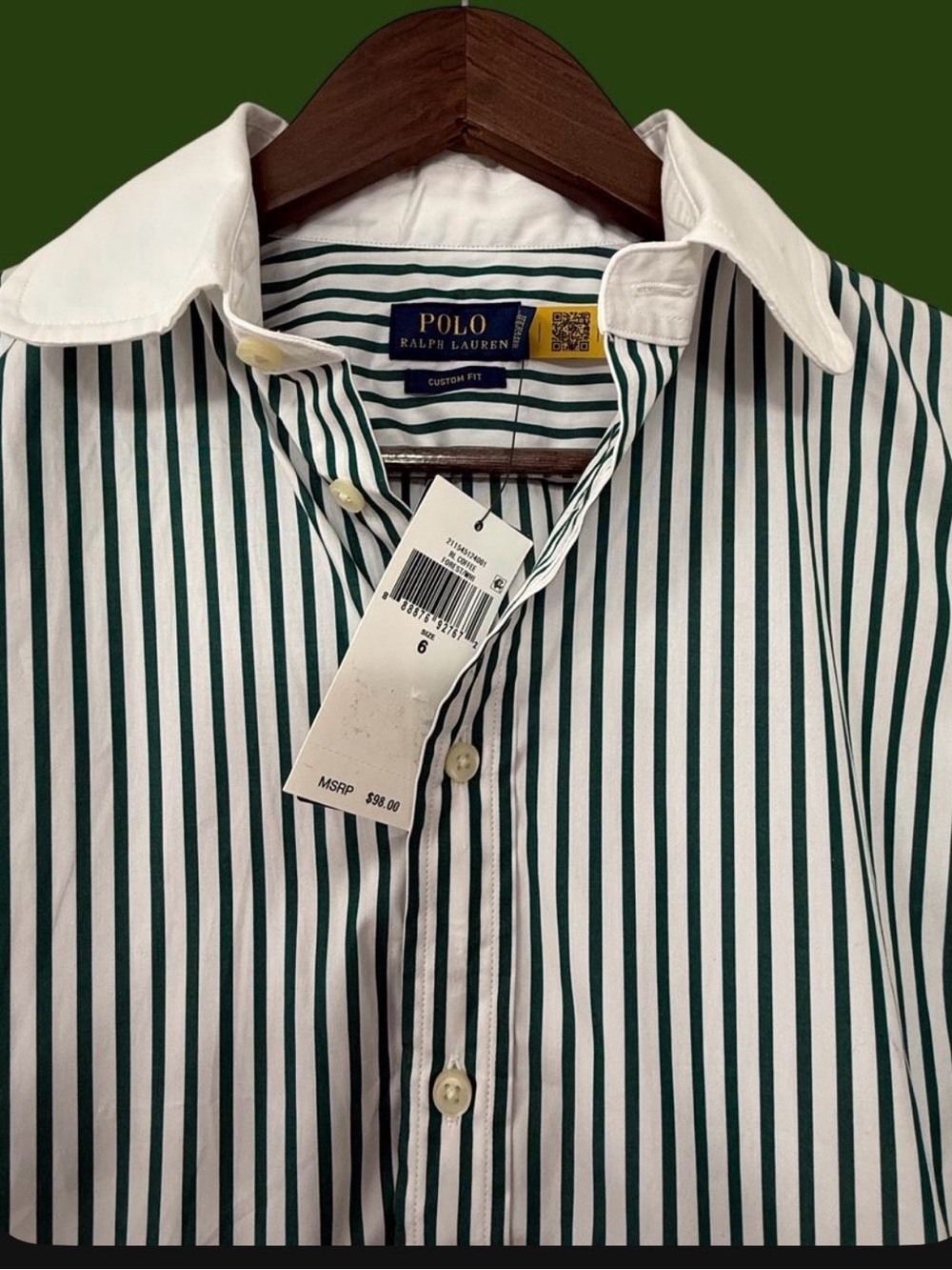 Polo by Ralph Lauren Green Stripe Button-Down Shirt for Women or Older Boy - Picture 2 of 3